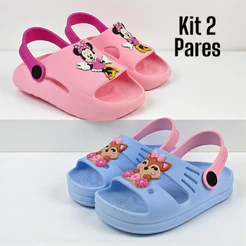 Kit 2, Pares Sandália Babuche Slide Papete Infantil Menina Macia Leve Confortável Casual