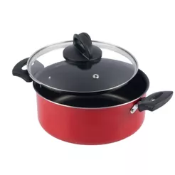 Panela Caçarola Antiaderente Tampa Vidro 22Cm 3L Vermelho Nacional
