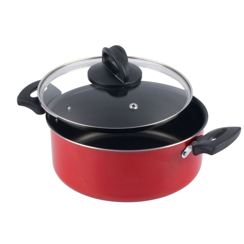 Caçarola Antiaderente Tampa Vidro 24Cm 4L Vermelho Nacional em Oferta na Shopee