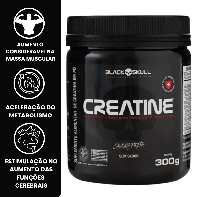 Creatina 100% Pura Preto Skull (300g) Sem Sabor