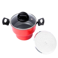 Cuscuzeira Antiaderente Tampa Vidro 16Cm Vermelho Nacional