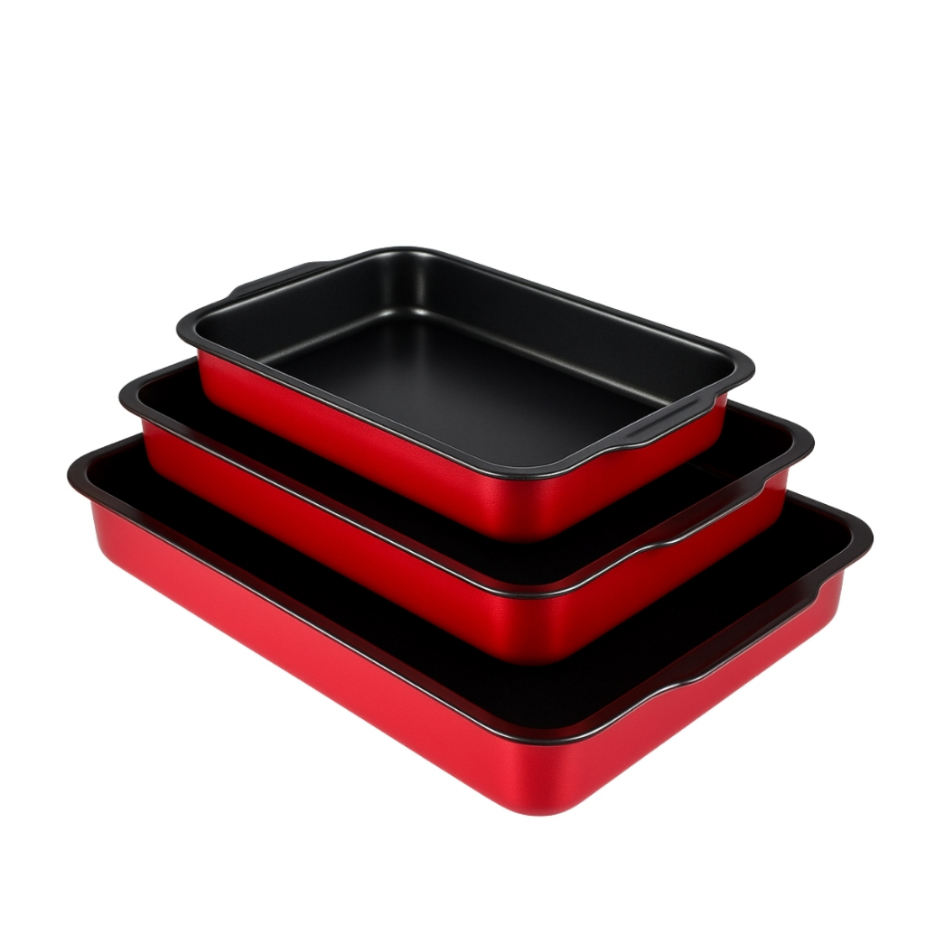 Conjunto de Assadeiras Antiaderente Retangular Alta Com Aba Nº 1 a 3 Vermelho - Home & Living