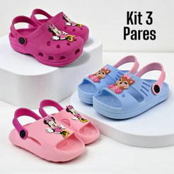 Kit 3, Sandálias Babuche Slide Papete Infantil Menina Macia Leve Confortável Casual