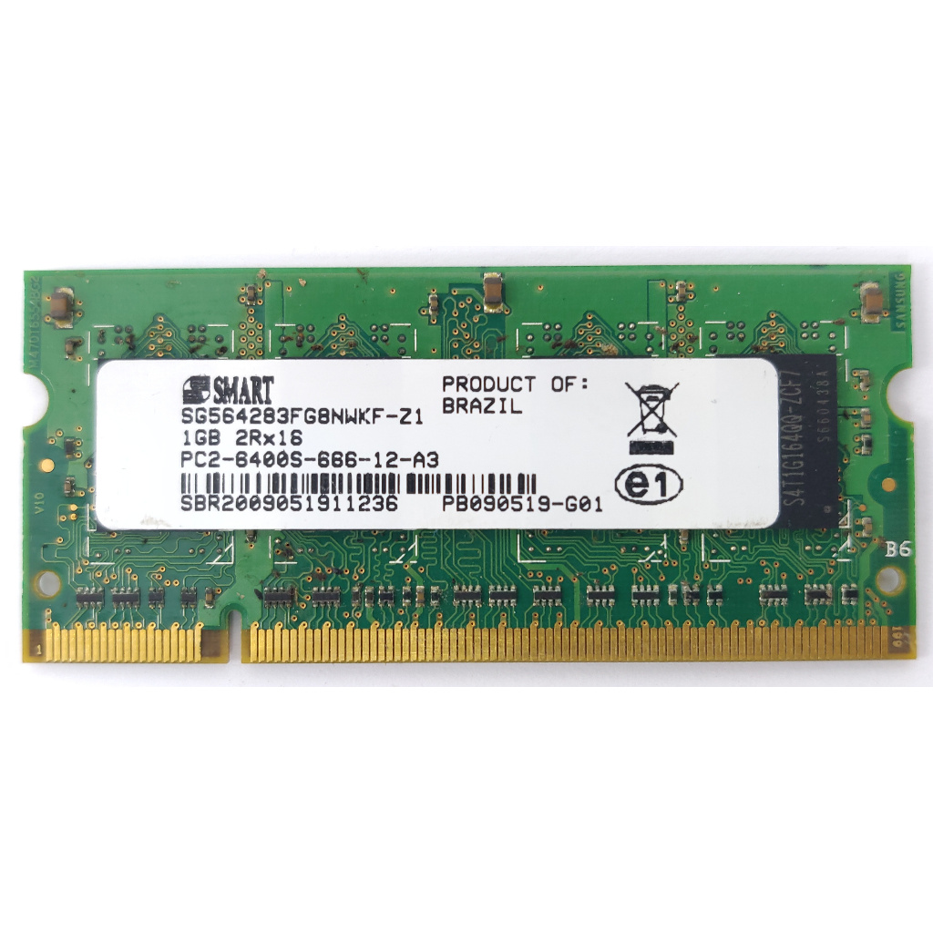 Memória Notebook 1GB DDR2 PC2-6400S-666-12 2Rx16 Smart SODIMM