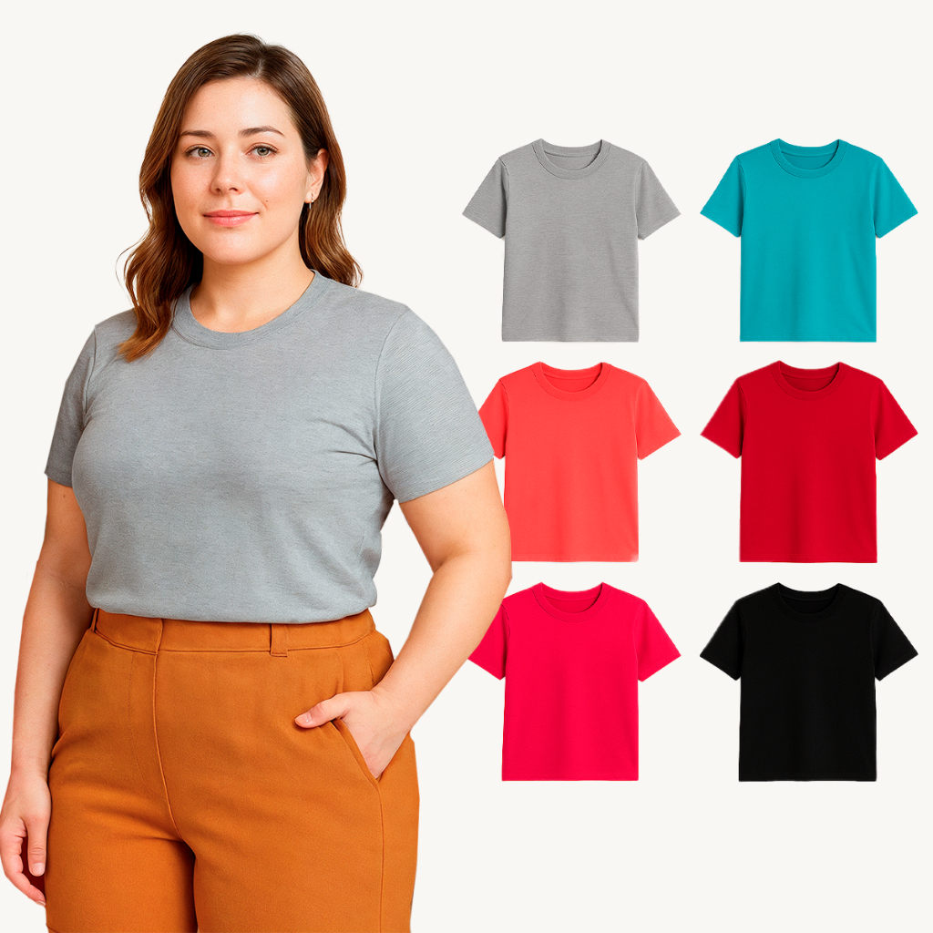 Kit 2 T-Shirt Feminina Plus Size G1 a G8 Viscolycra Blusa Básica Versátil Confortável Estilosa Casual Fresquinha