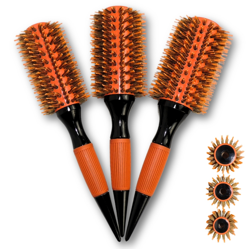 Escova Térmica Cerâmica Profissional Cerdas Mista Javali Laranja