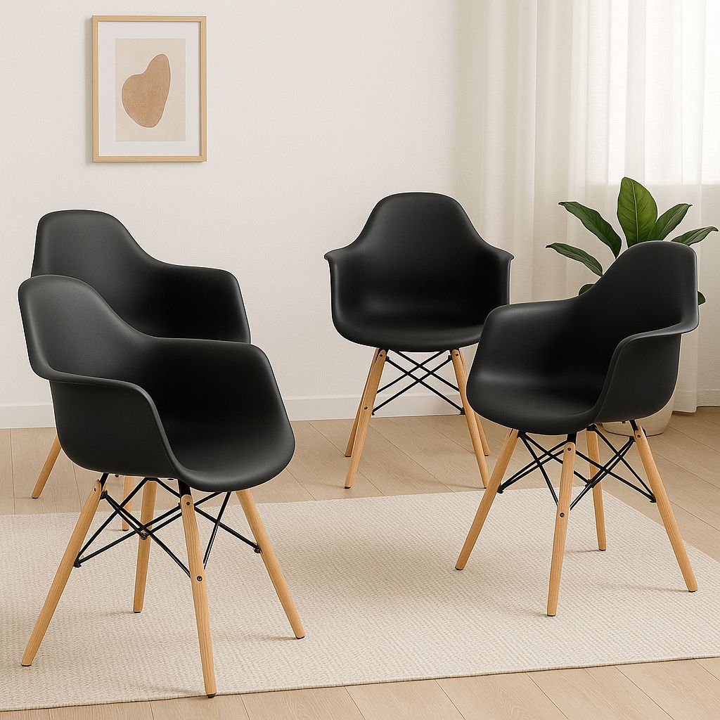 Kit 4 Cadeiras Eames Com Braço Arm DSW Base em Madeira Sala Jantar