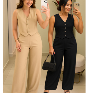 CONJUNTO FEMENINO COLETE +CALÇA  EM TECIDO ALFAIATARIA SUPER LUXO em Oferta na Shopee