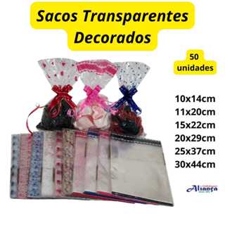 50 Sacos Transparente Decorados para embalar doces, cestas, presentes, brinquedos, lembrancinhas em Oferta na Shopee