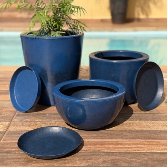 3 Vasos Decorativo Plantas Luxo Cone Bojo E Bacia Liso N1 C Prato