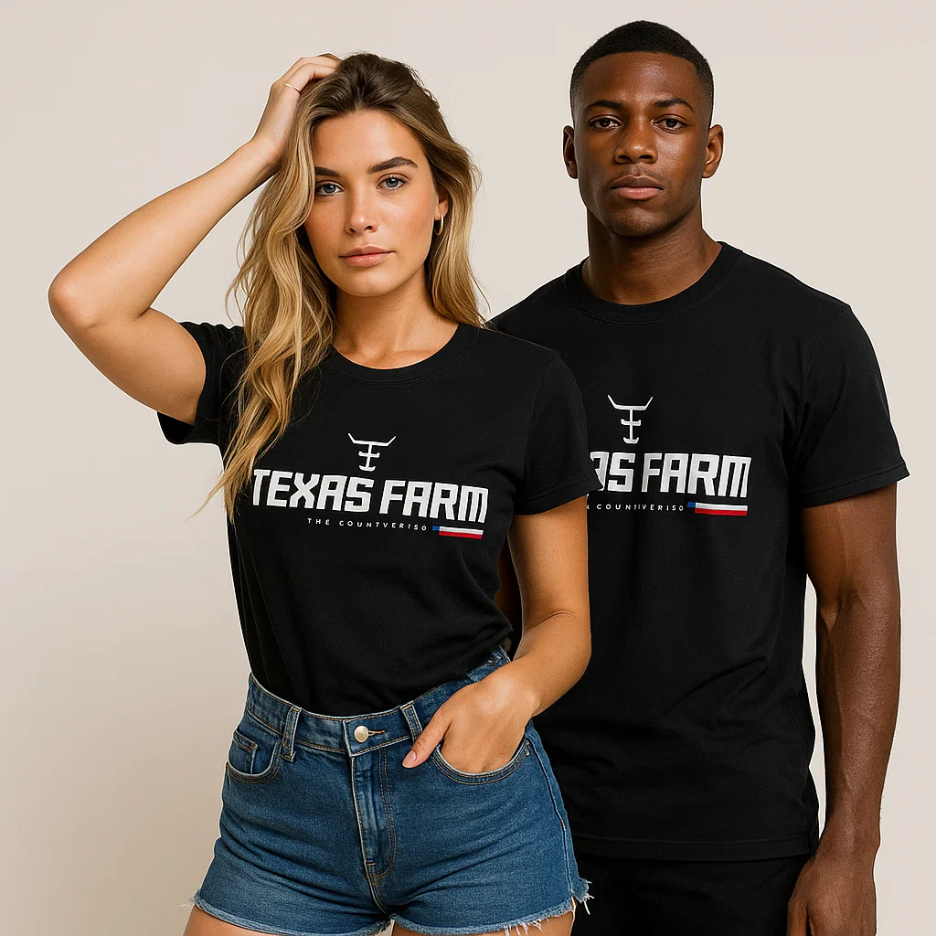 Camiseta Unissex Texas Farm Preta | Estilo Country Casual