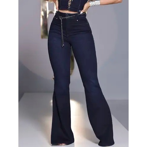 CALÇA FLARE MODELADORA ELEGANTE PIT BULL JEANS COM CINTO E FENDA LATERAL REF: 86885