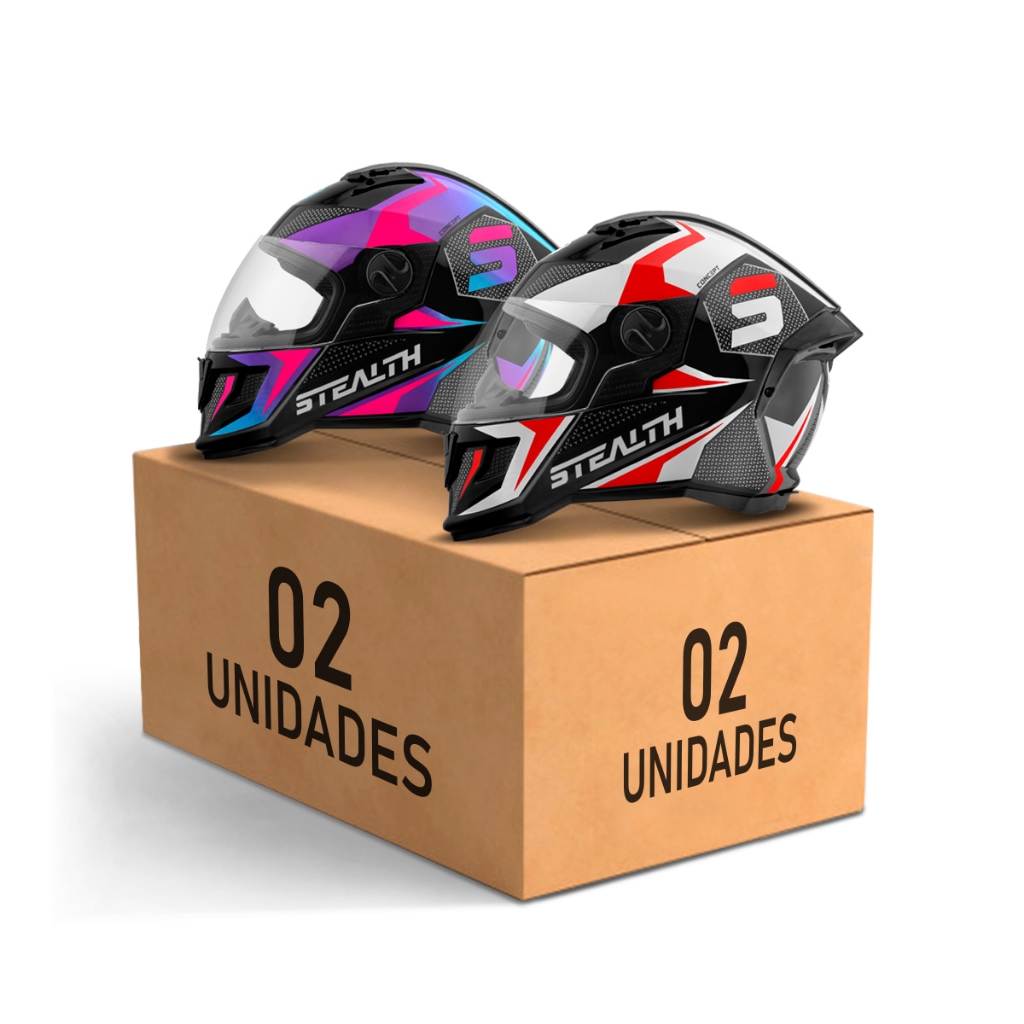 Kit 2 Capacete Fechado Stealth Concept Pro Tork Brilhante Feminino Masculino Par