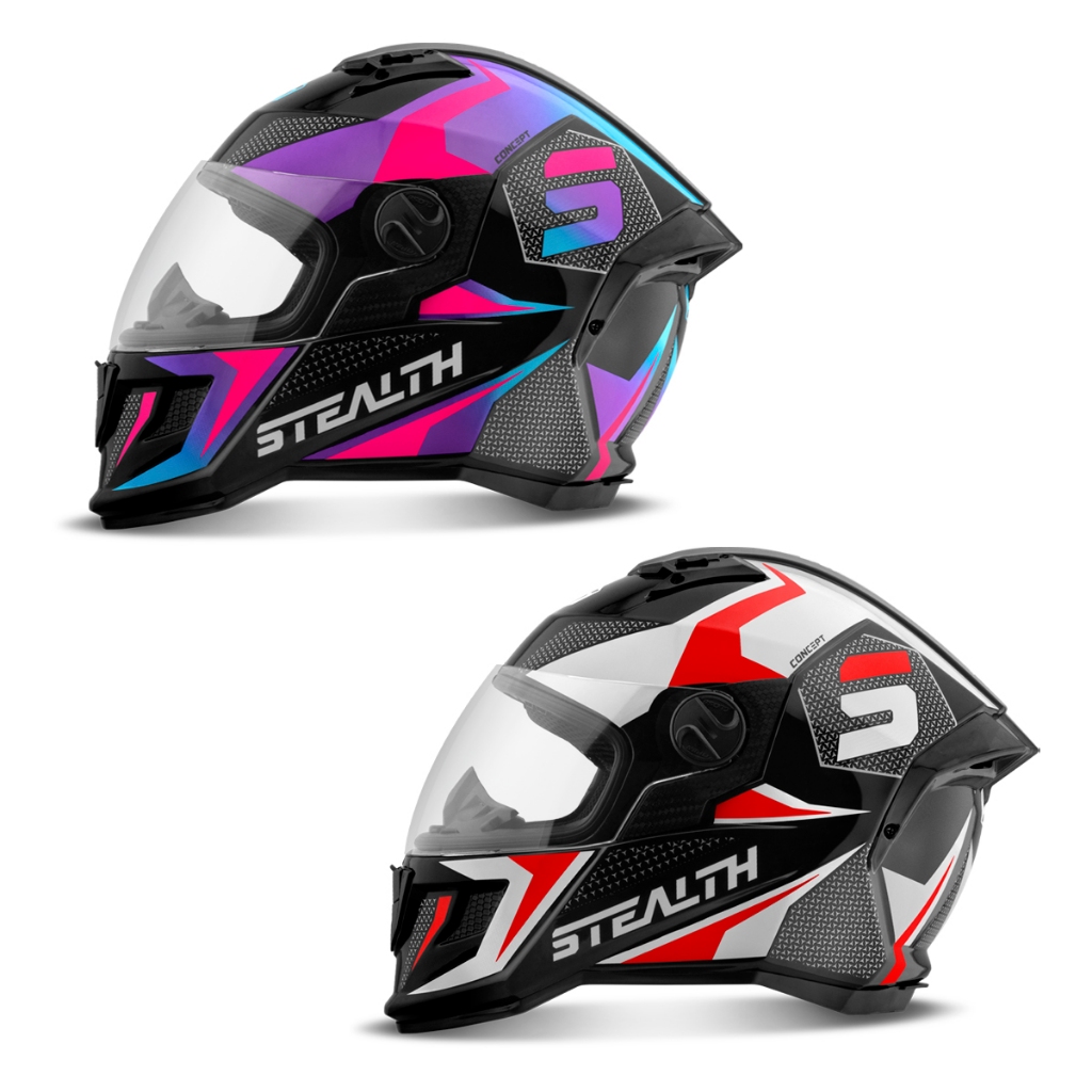Detalhes do Kit 2 Capacete Fechado Stealth Concept Pro Tork Brilhante Feminino Masculino Para Casal Rosa/Lilás