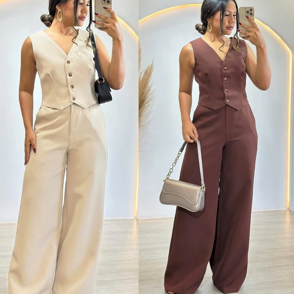 CONJUNTO FEMININO COLETE E CALÇA EN TECIDO ALFAIATARIA PREMIUM COM TOQUE SUAVE — imagem 1