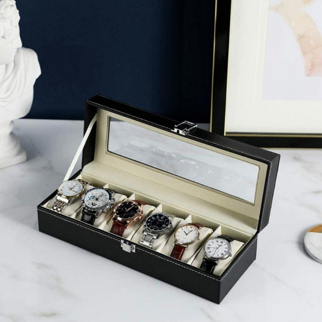 Estojo Porta Relógio 6 Lugares Maleta Caixa Aveludado