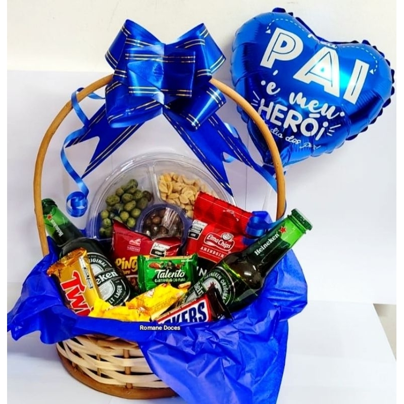 Cesta Masculina Com Bebida Dia dos pais, cesta de doces e salgados, cesta de vime em Oferta na Shopee