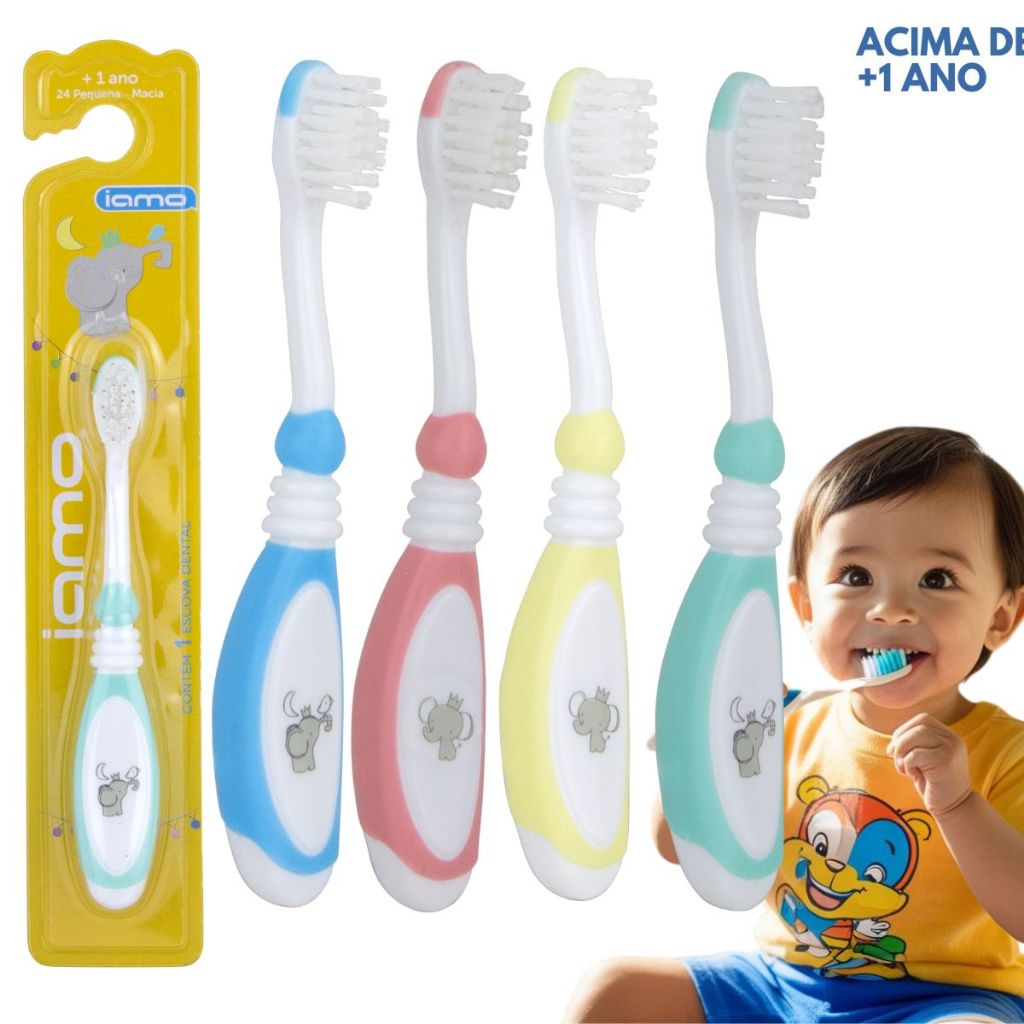 Kit 2 4 6 8 Escovas de Dente Infantil Macia +1 Ano Cabo Emborrachado Antiderrapante em Oferta na Shopee