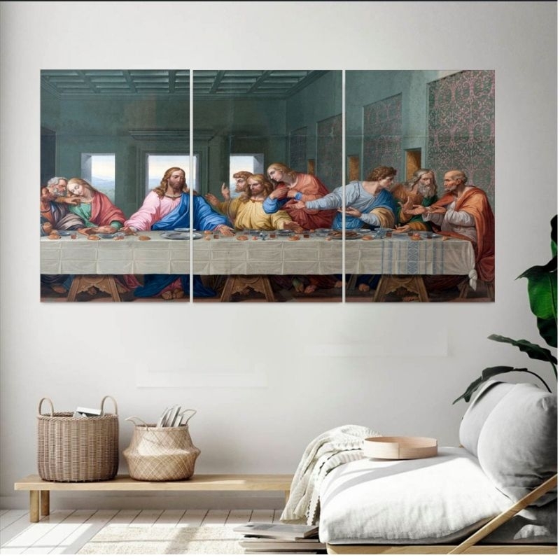 Kit 3 Peças Quadro Decorativo A Última Ceia - Releitura Clássica em Tríptico para Seu Lar