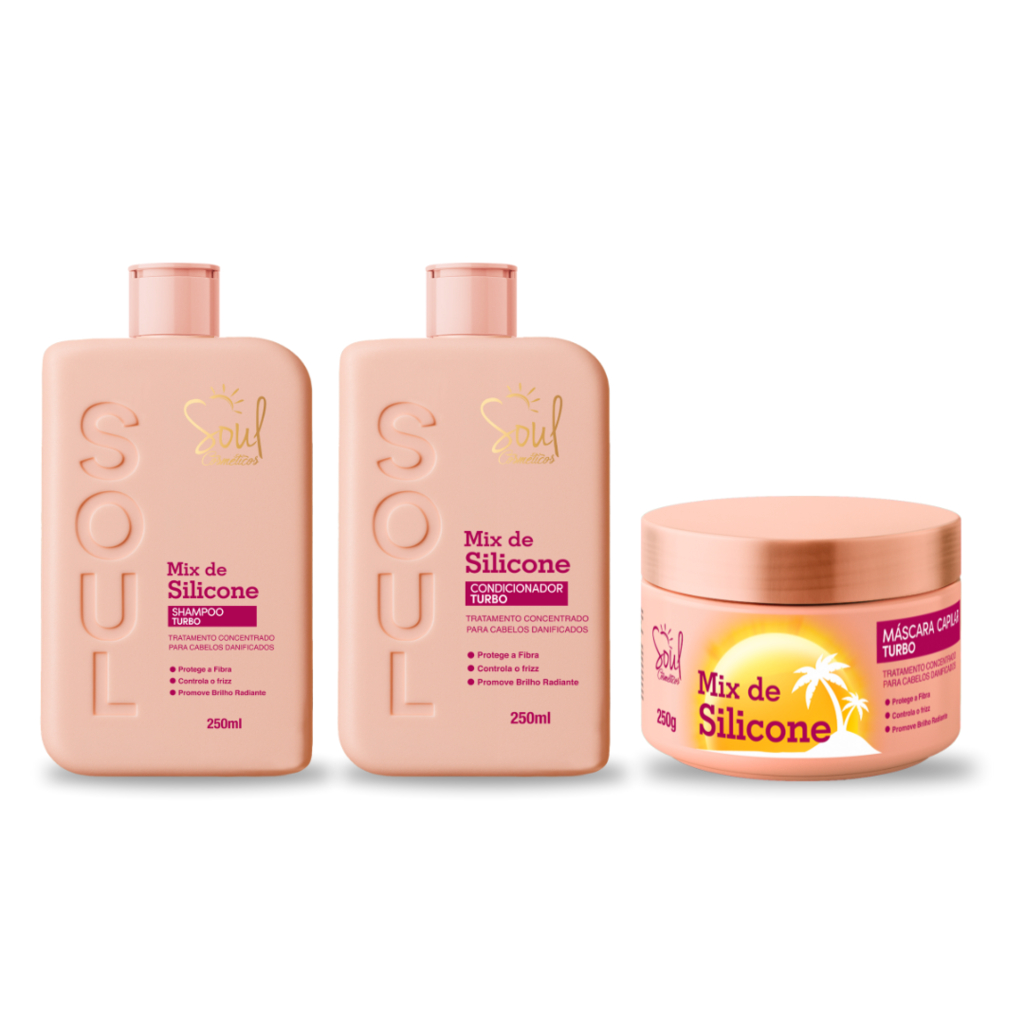KIT CAPILAR 3 ITENS MIX DE SILICONE  SOUL - SHAMPOO TURBO - CONDICIONADOR TURBO E MÁSCARA CAPILAR
