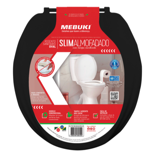 Assento Sanitário Almofadado Oval Diamantina e Sabará Pra Vaso Icasa Preto 1.6gpf 6.0lpf