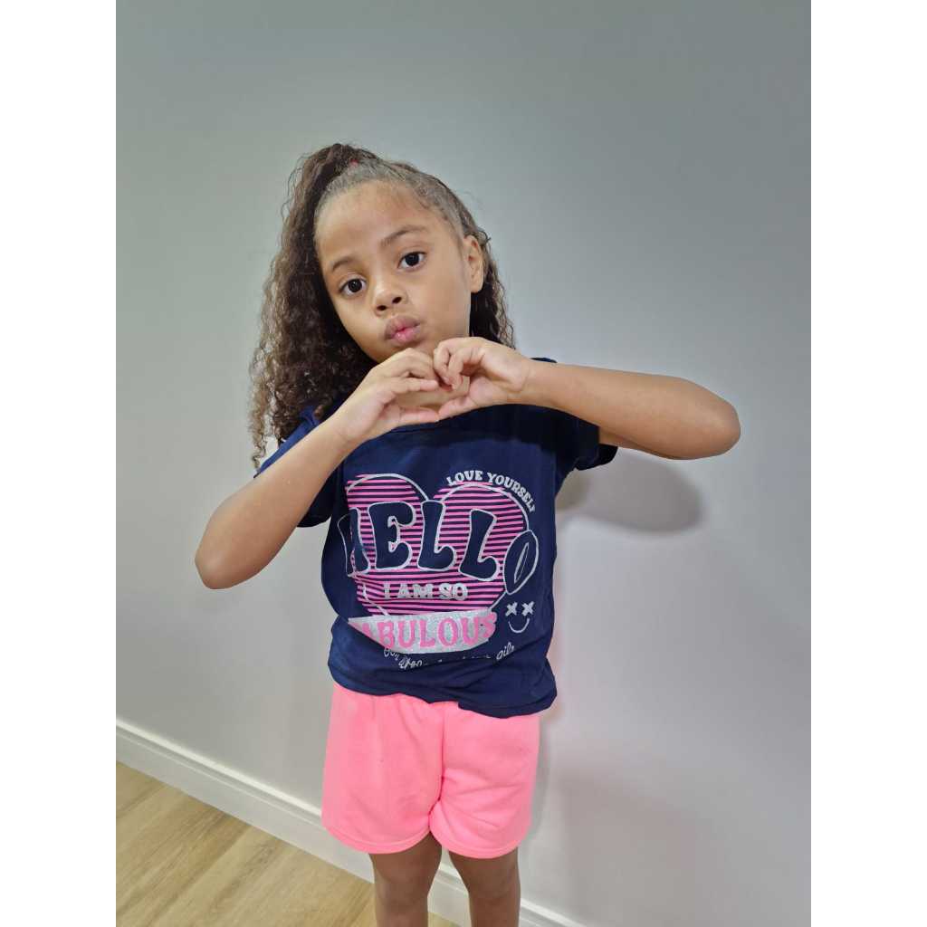 Kit Conjunto Infantil Menina 6 Peças Sortido 3 Blusas Femininas + 3 Shorts Kit Sortido 3 Conjuntos