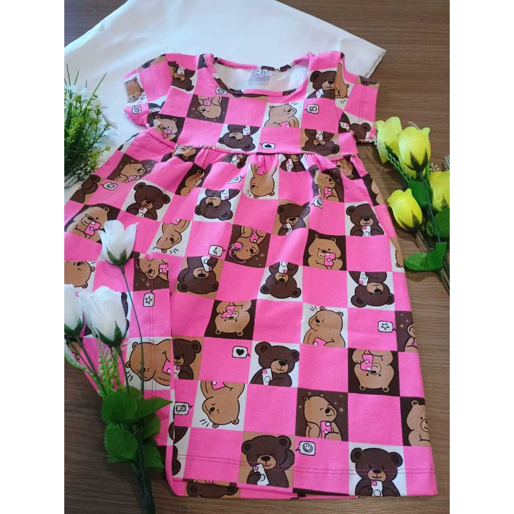 Kit 2 Vestidos Infantis Menina 1 Regata e 1 com Manga Estampas Sortidas Verão Conforto 1 ao 8 Anos