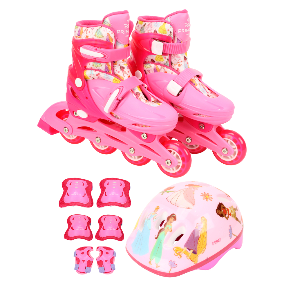Kit Patins Infantil 4 Rodas Princesas Disney 32 a 35 Proteção Joelheira Menina BBR Toys
