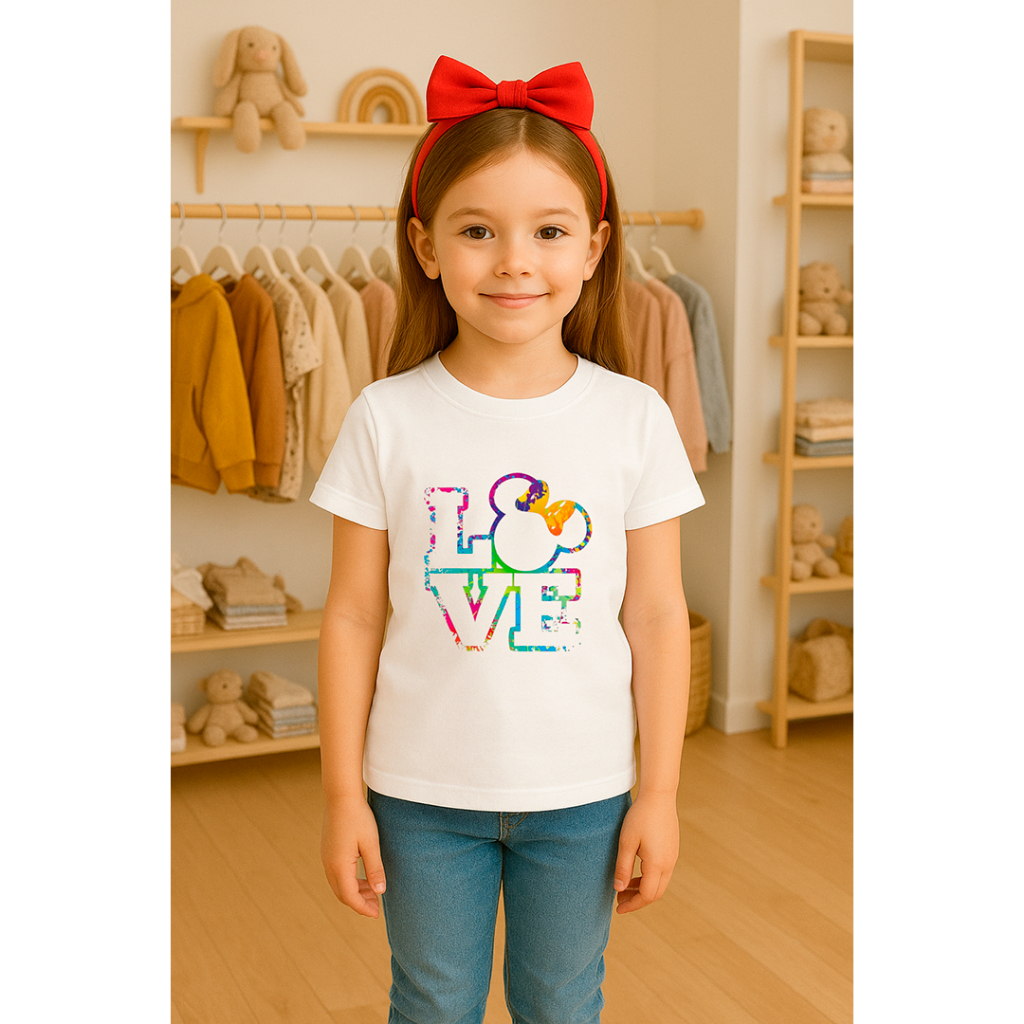 Camiseta Infantil Feminina Tshirt Love Orelhinhas Streetwear Menina 100%Algodão para Meninas Jovens