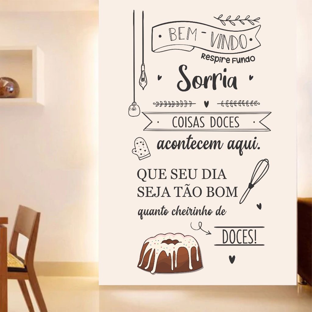 Papel de Parede Adesivo Padaria Bem-Vindo Bolo Vitrine Loja Doces Café Decoração Comercial BVD9