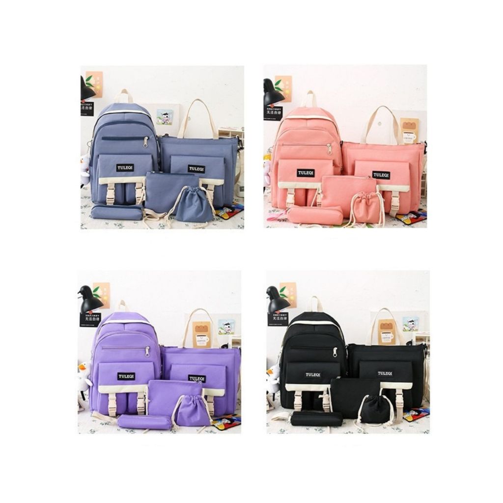 Imagem KIT 5 Mochilas de lazer e viagem para adolescentes e meninas estudantil Passeio Coreano Grande Capacidade Com Chaveiro