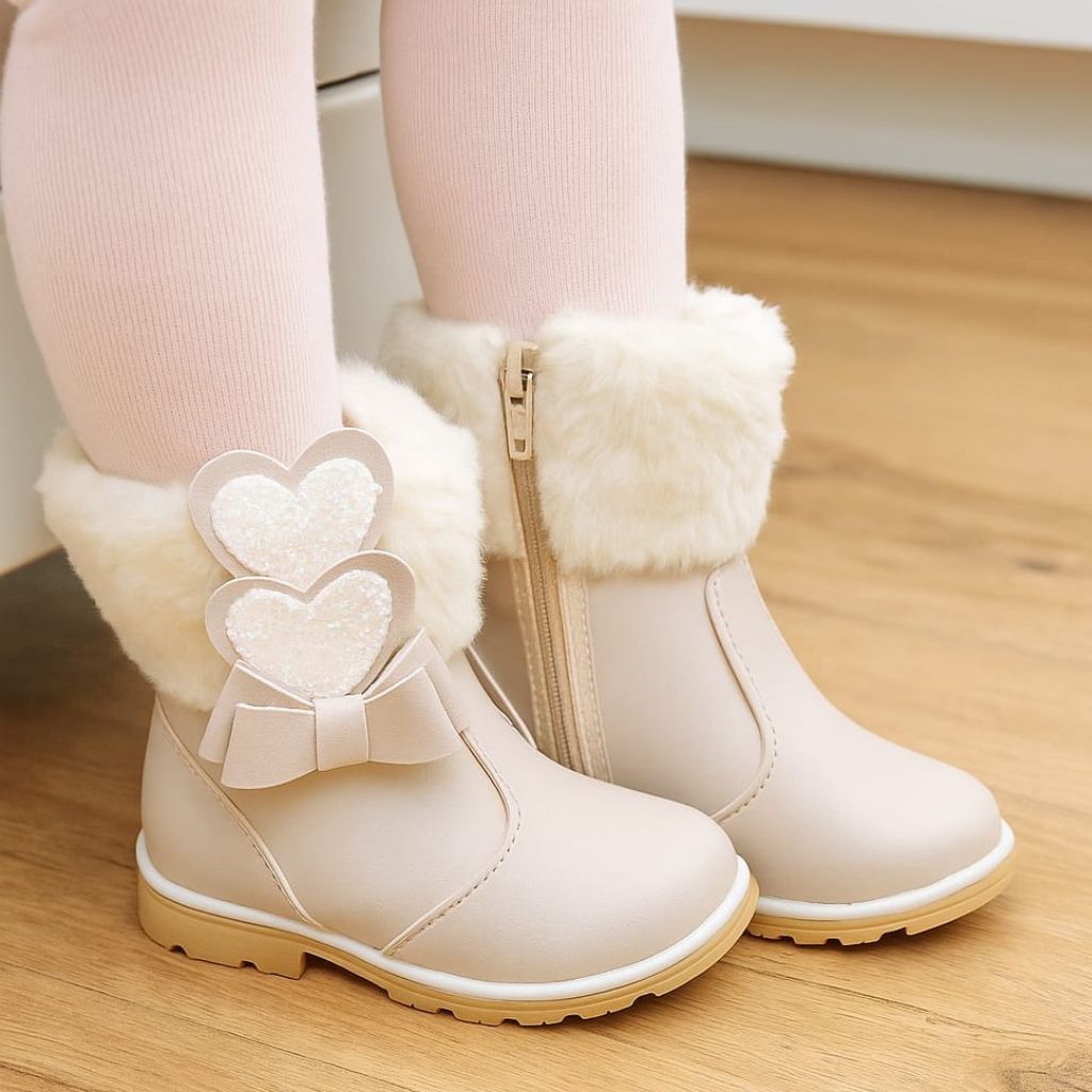 Bota Infantil Feminina Inverno de Pelinho Coração-café com leite em Oferta na Shopee