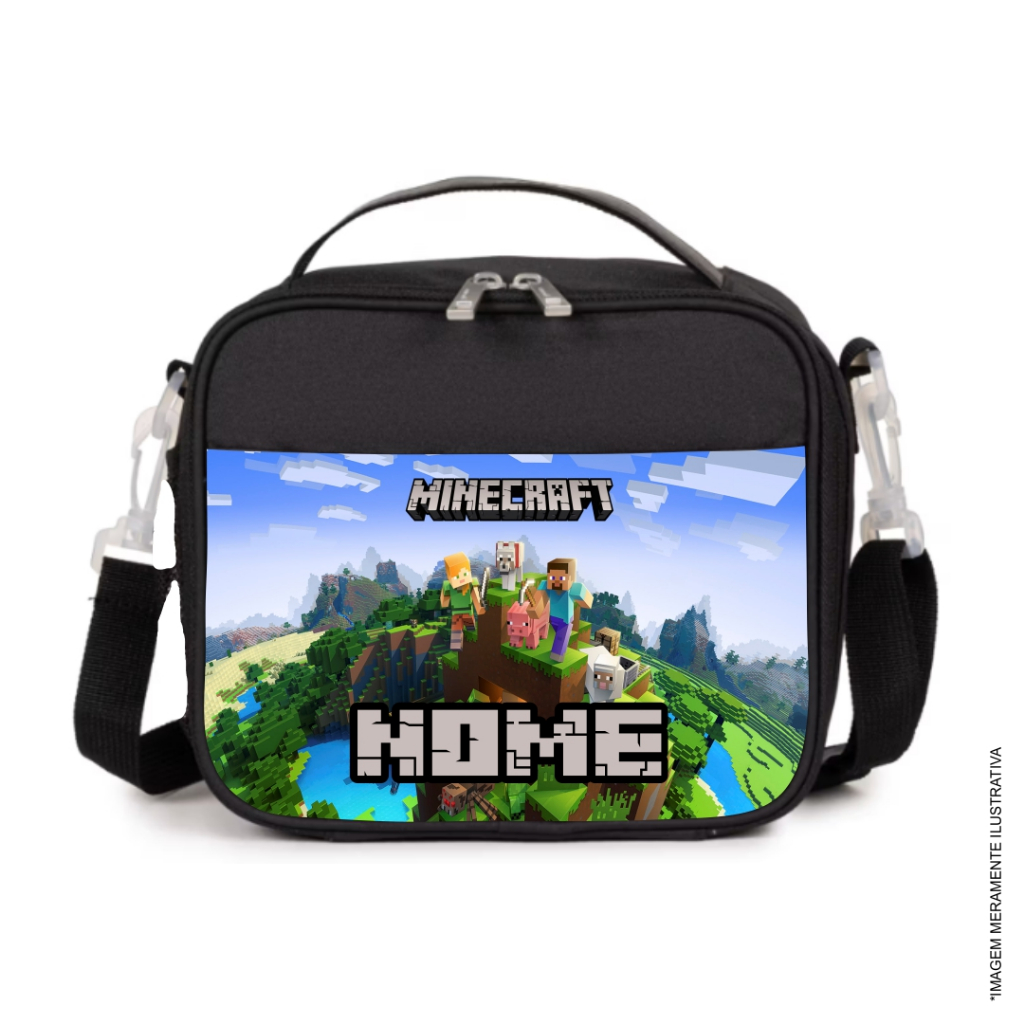 Lancheira Termica Escolar Empresarial Dia a Dia Personalizada Minecraft com o NOME ou LOGO