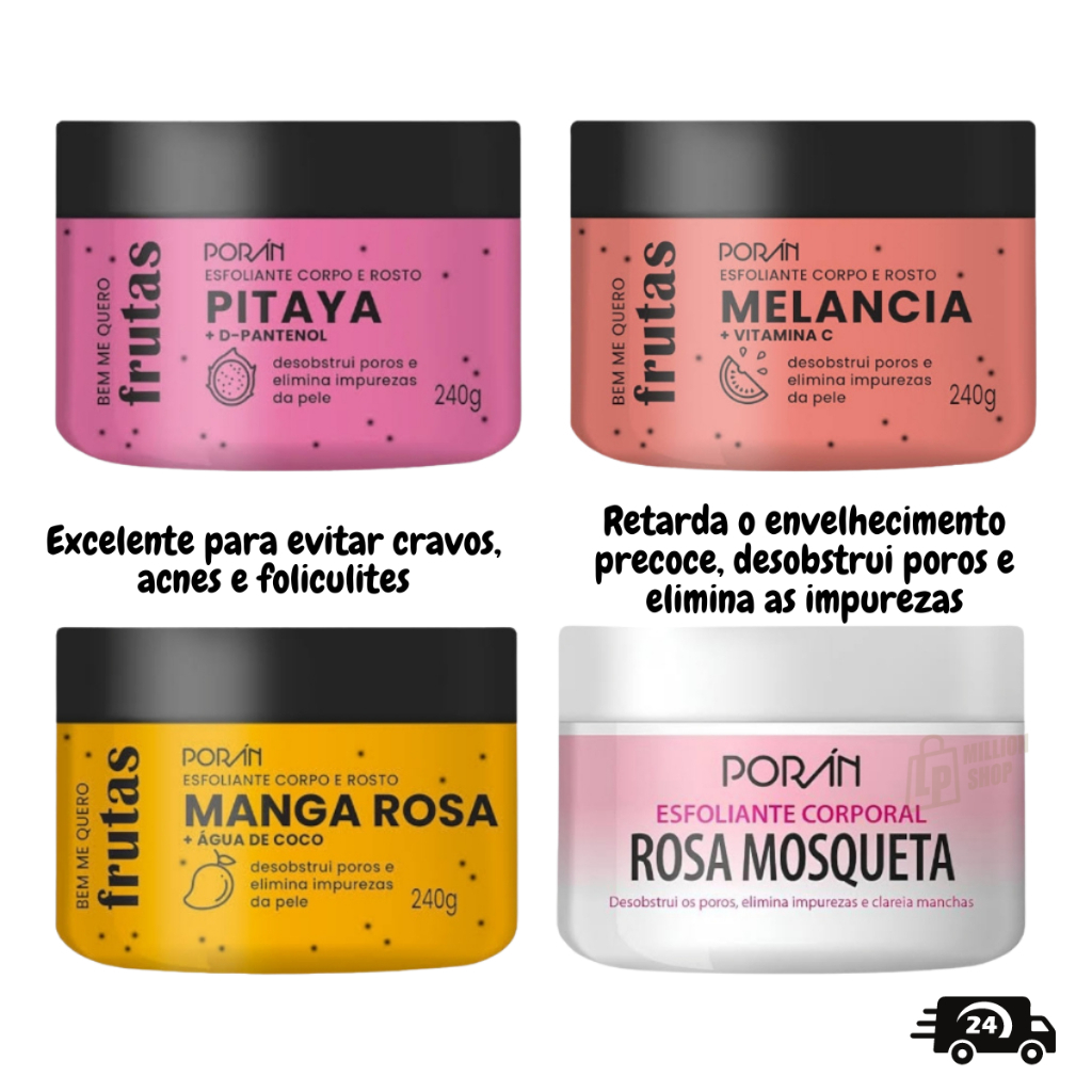 Creme Esfoliante Corpo e Rosto Hidratação Profunda 240g Porán - Escolha o Seu