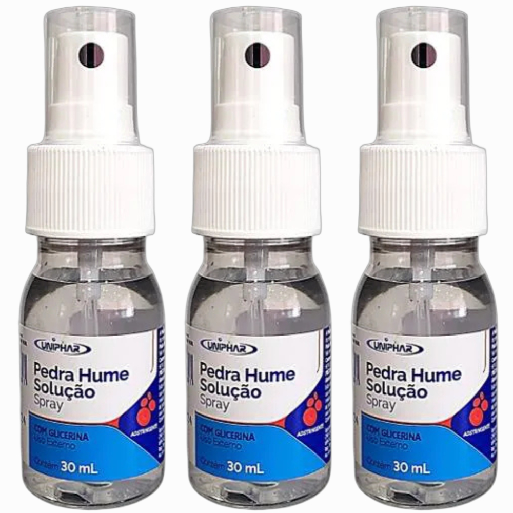 Kit com 3 Pedra Hume Spray 30ml Com Glicerina Uniphar