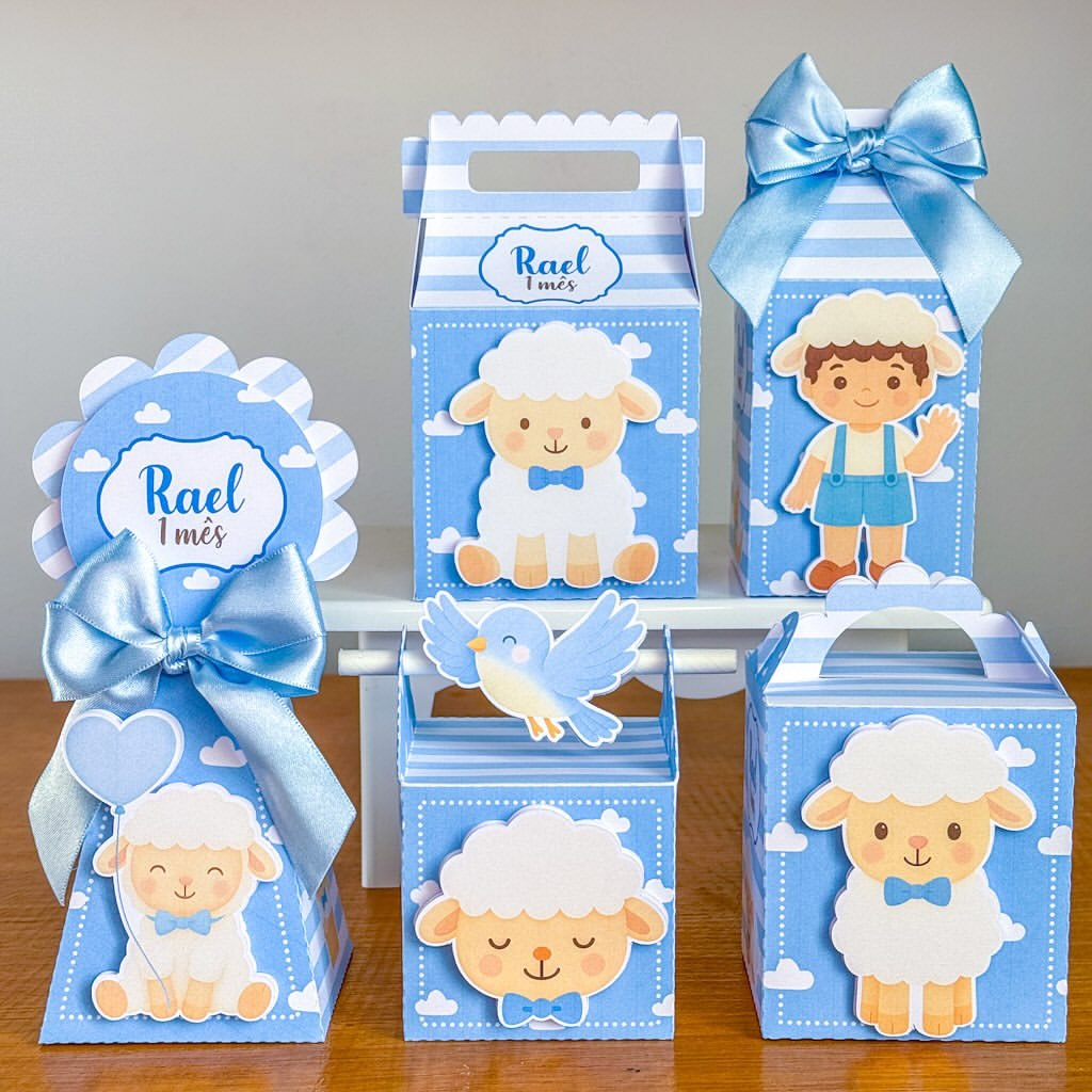 Kit Festa Cordeirinho Personalizados l Lembrancinha para Festa l kit Caixas Personalizadas Aniversário Mesversário