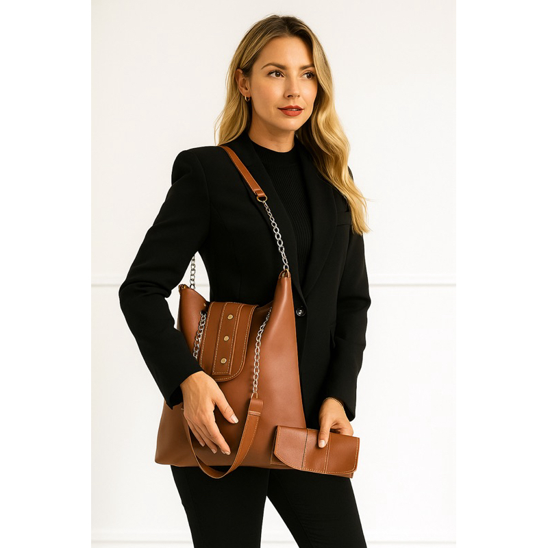 Bolsa Feminina estilo sacola tote com carteira bolsa ombro tira colo 2 peças bolsa + carteira kit bolsa
