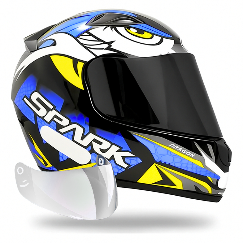 Capacete Masculino Ebf Spark Dragon Azul + Viseira Fumê