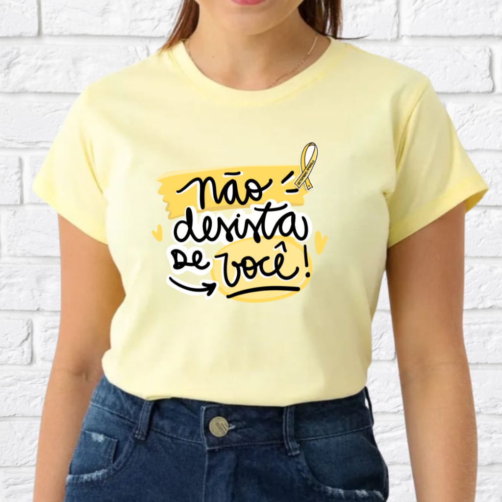 Camisa Estampada Setembro Amarelo babylook Amarela Prevenção ao Suicídio algodão laço frase tshirts