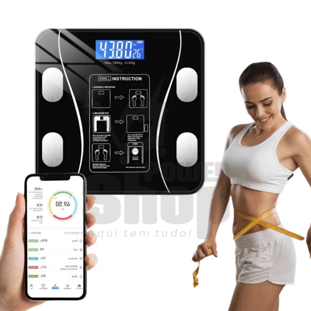 Balança Bioimpedancia Digital Bluetooth Corporal até 180kg Resultado Pelo Celular