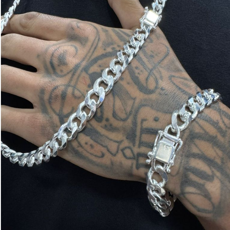 Modelo Corrente Masculina Prata mista nacional 925 1x1 10mm 70cm mista gravação 925 Cordão Prata 925