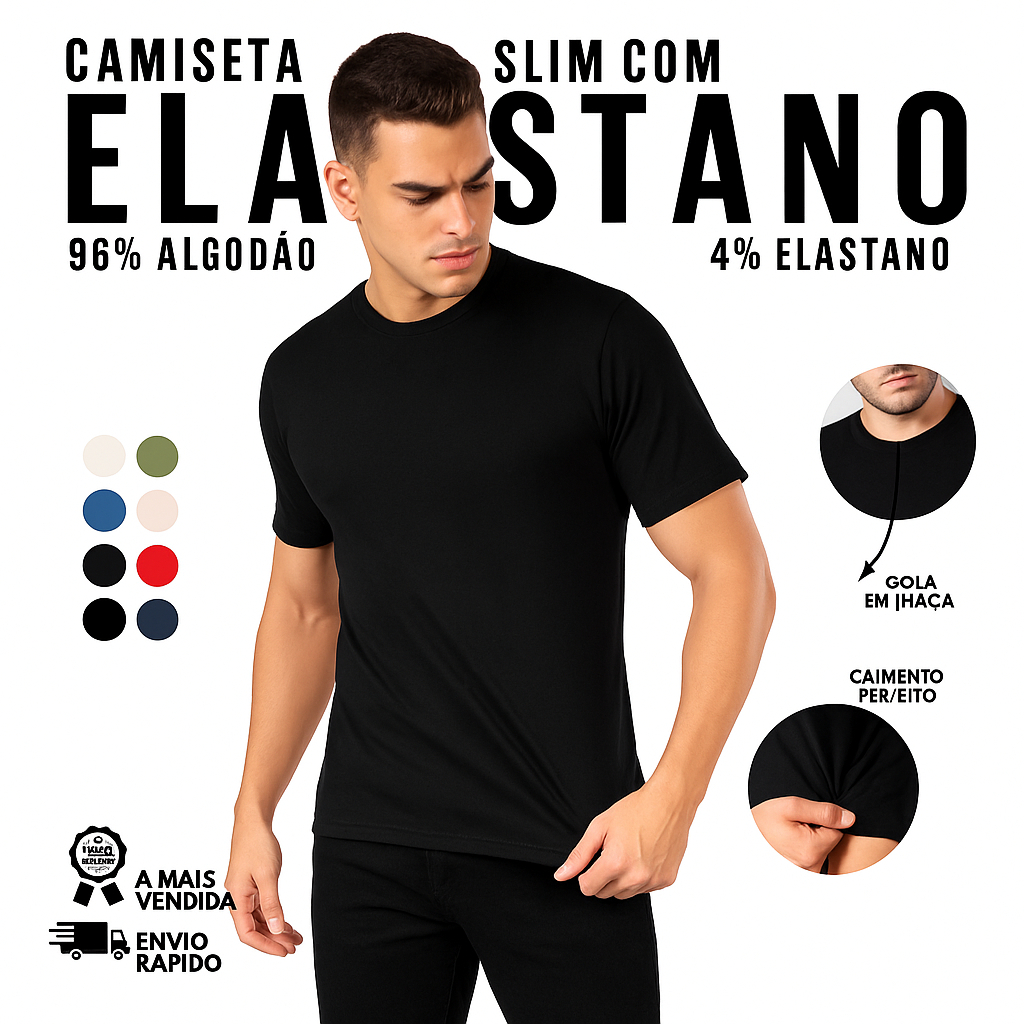 Camisa Masculina Malha Peruana 96% Algodão 4% Elastano Camiseta Macia Confortável Pima Fio 40.1