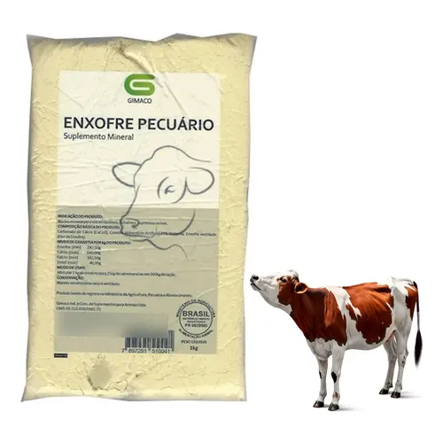 Enxofre Pecuário Gimaco 2 Pacotes de 1kg Suplementação Animal Diminui Carrapatos Berne Moscas Chifre