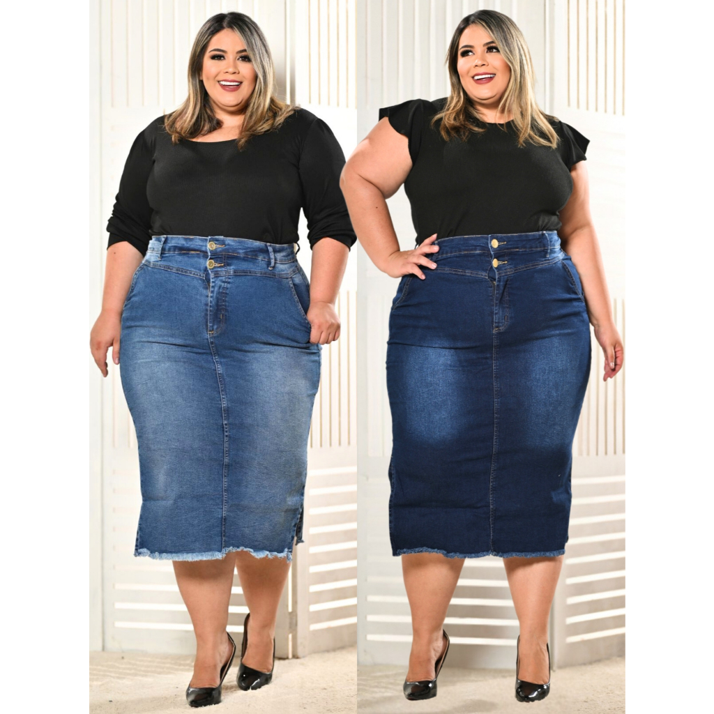Saia Plus Size Midi Cores Diferentes Cós Alto Anagrom Moda Evangélica em Oferta na Shopee