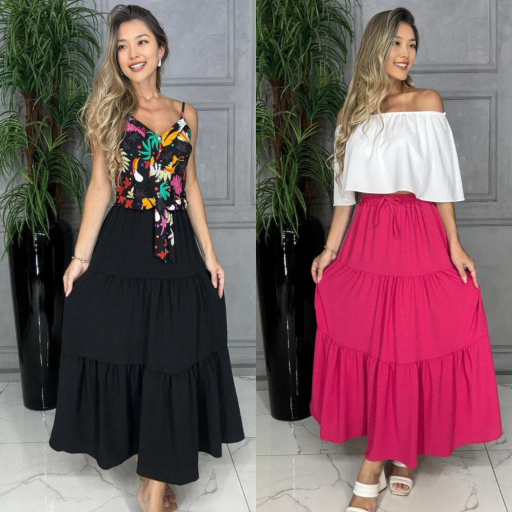 Saia Evangélica Três Marias Saia Longa tecido Duna Com Elástico na Cintura em Oferta na Shopee