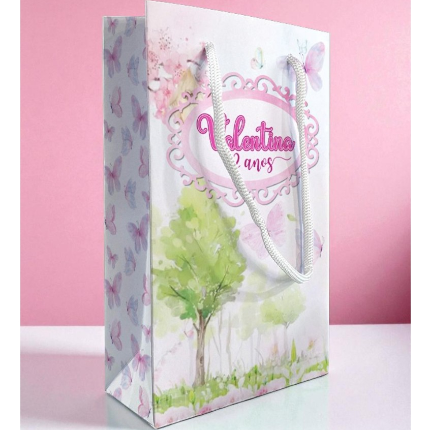 Sacolinha Jardim Encantado Personalizada Kit Festa Lembrancinha Borboleta Sacola