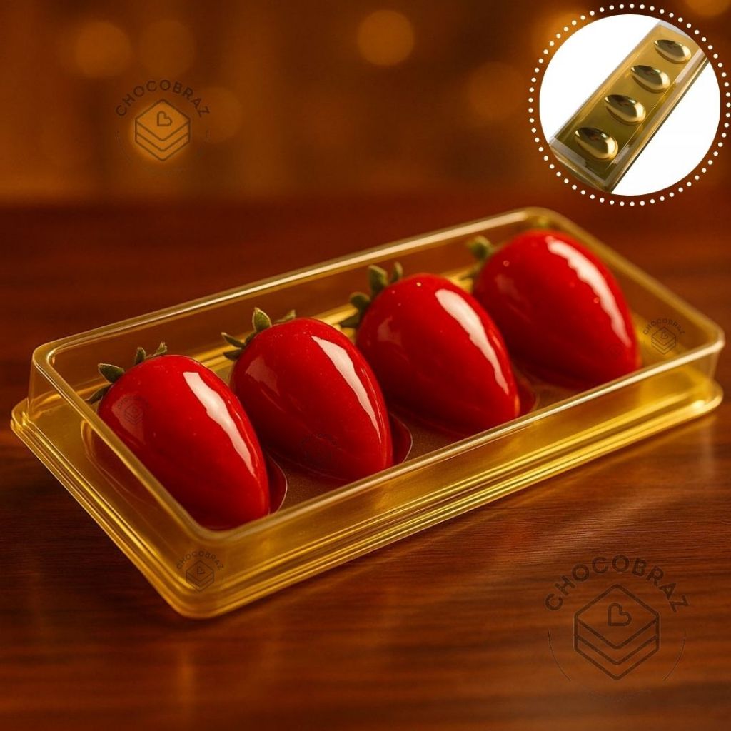 10~50 CAIXAS EMBALAGEM  PARA 4 MORANGO DO AMOR DOURADA C/Tampa  BWB 14340 em Oferta na Shopee