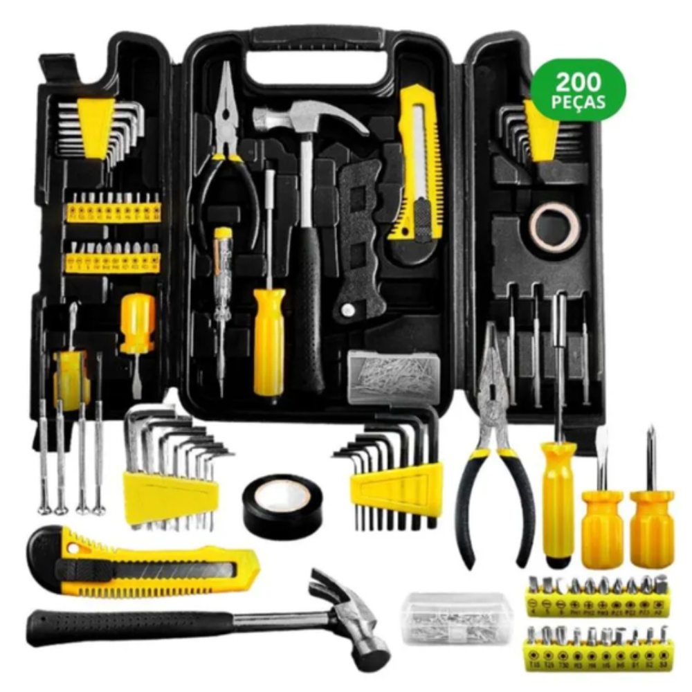 Jogo de Ferramenta completo Startools Kit 200 Peças Aço Carbono com Maleta Organizadora Preta