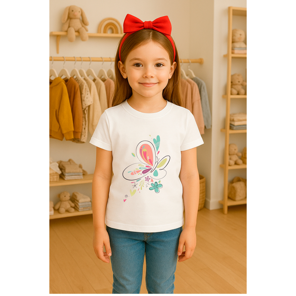 Camiseta Infantil Feminina Tshirt Borboleta Butterfly Menina 100%Algodão para Meninas Jovens