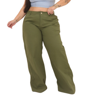 Calça Feminina Pantalona Verde Musgo Plus Size em Oferta na Shopee